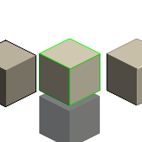 Pixel-art cubes showing different edge and outline treatments