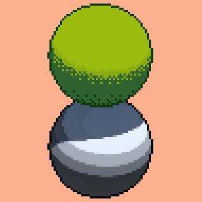 Two shaded pixel-art spheres from the Simple example scene