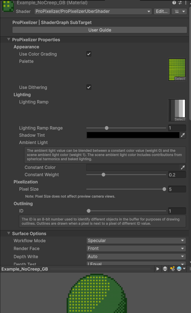 Uber shader inspector view